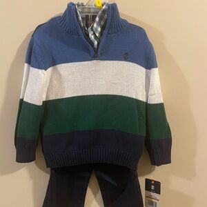 Izod Zip Up Sweater in Blue and White